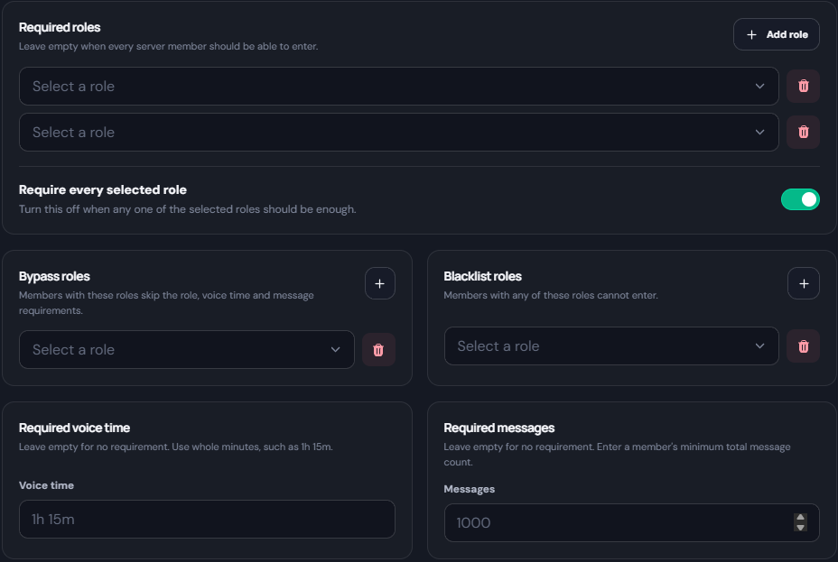 Entry Requirements in VoiceStats